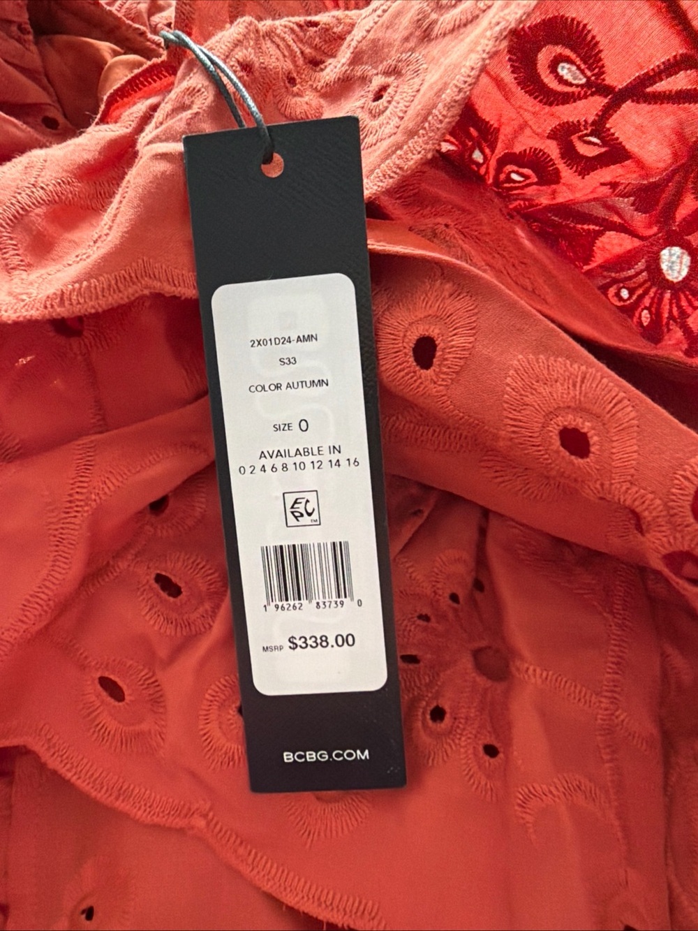 BCBG Rust Eyelet Ruffle Mini Dress - Picture 3 of 3